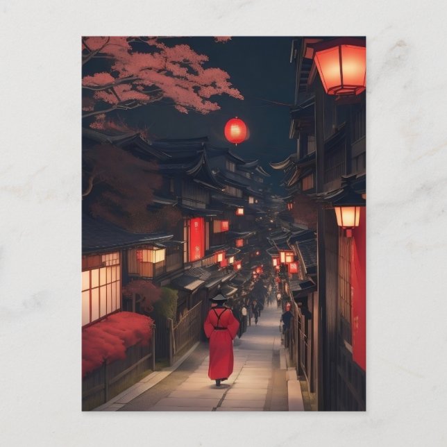 Kyoto Night Lanterns Postcard Vykort (Framsida)