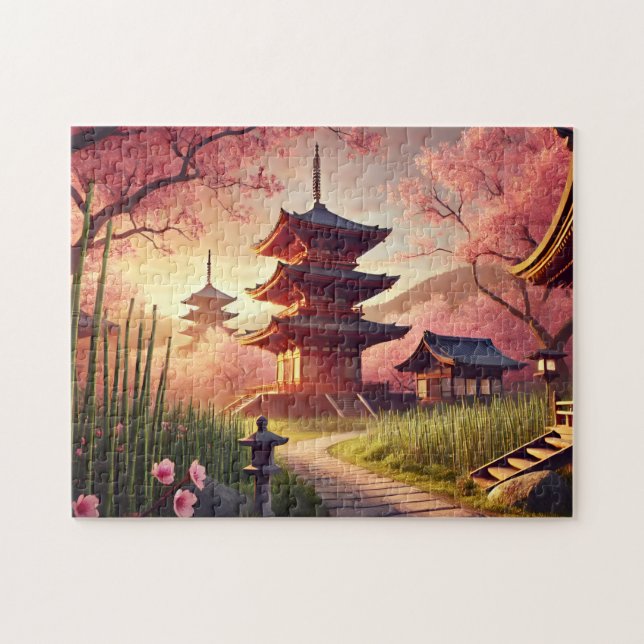 Kyoto Pagod Körsbärsblom & Bambuskog Pussel (Horisontell)