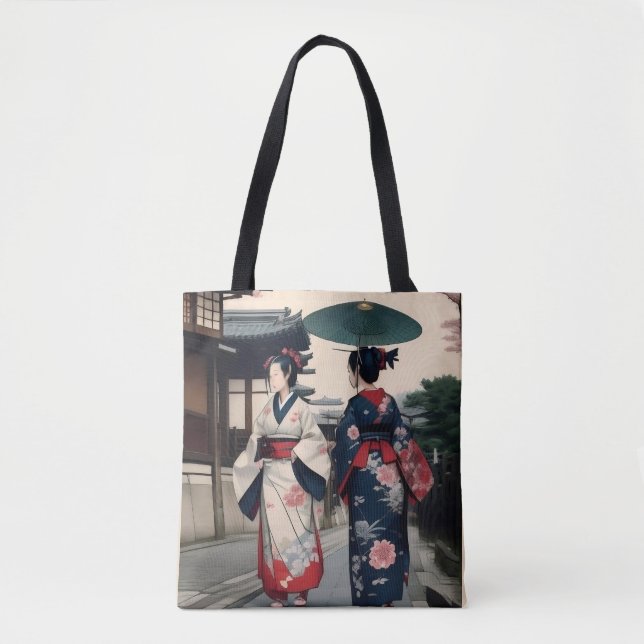Kyoto Spring Walk Kimono Tote Bag Tygkasse (Framsida)