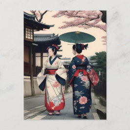 Kyoto Spring Walk Postcard – Kimono Scene Vykort
