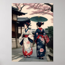 Kyoto Spring Walk Wall Art – Kimono Scene