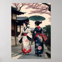 Kyoto Spring Walk Wall Art – Kimono Scene Poster