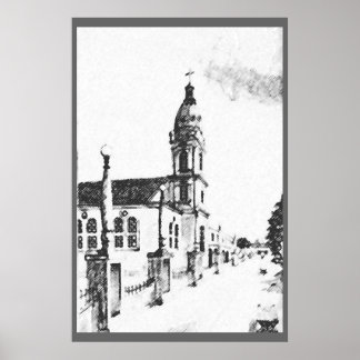 Kyrbild i träkol poster