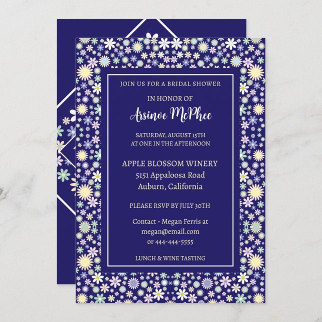 Kyrfärgad Blommigt Inbjudningskort för möhippan (Fram/baksida)