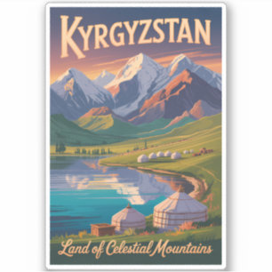 Kyrgyzstan Berg Illustration Resa Konst Vinta Klistermärken