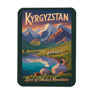 Kyrgyzstan Berg Illustration Resa Konst Vinta Magnet