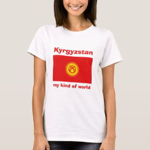 Kyrgyzstan Flagga + Karta + Text T-Shirt