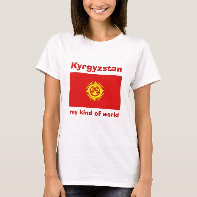 Kyrgyzstan Flagga + Karta + Text T-Shirt (Framsida)