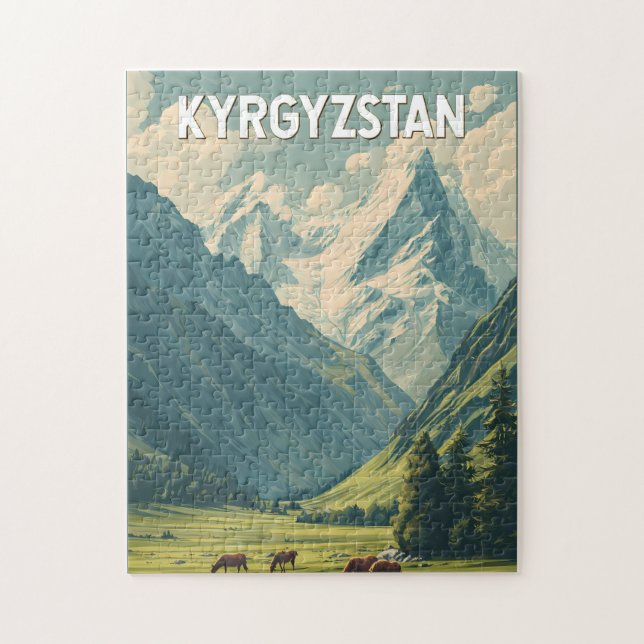 Kyrgyzstan Illustration Travel Art Vintage Pussel (Vertikal)