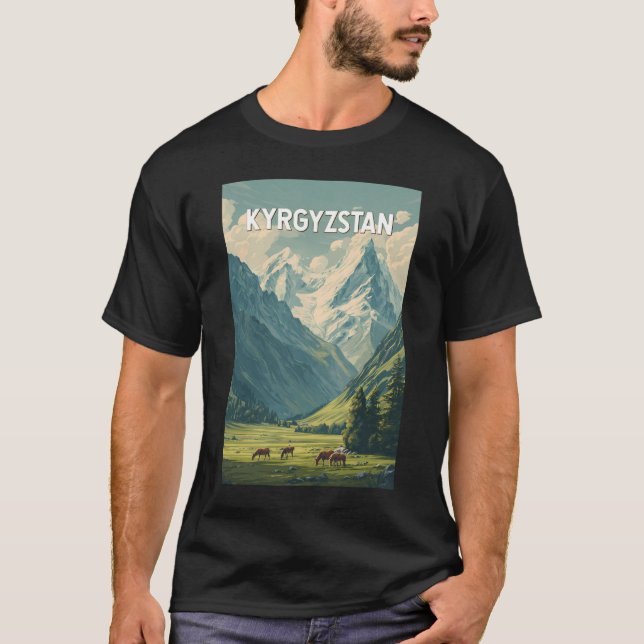 Kyrgyzstan Illustration Travel Art Vintage T Shirt (Framsida)