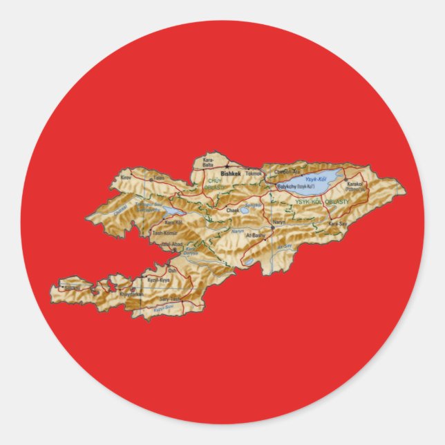Kyrgyzstan Kartsticker Runt Klistermärke (Framsida)