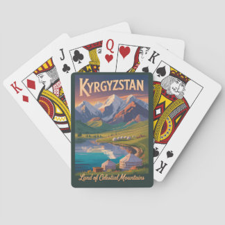 Kyrgyzstan Mountains Illustration Travel Art Vinta Casinokort