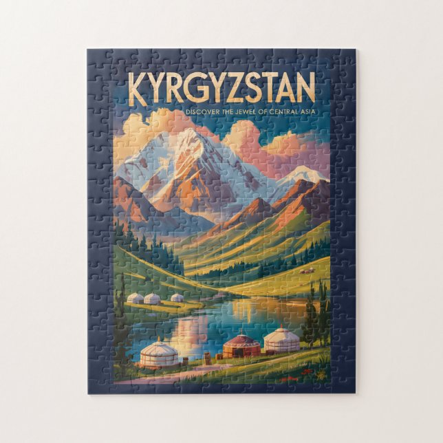 Kyrgyzstan Yurt Illustration Travel Art Vintage Pussel (Vertikal)
