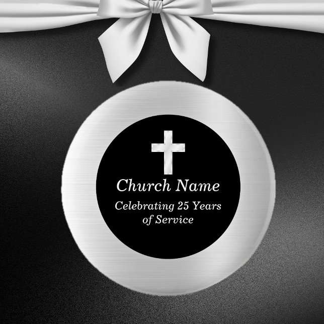 Kyrka 25-årsjubileum Black och Silver Keepsaké Knapp (Church 25th Anniversary Black and Silver Keepsake Button)