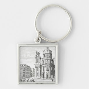 Kyrka av Notre Dame, Salzburg, Österrike, från Fyrkantig Silverfärgad Nyckelring