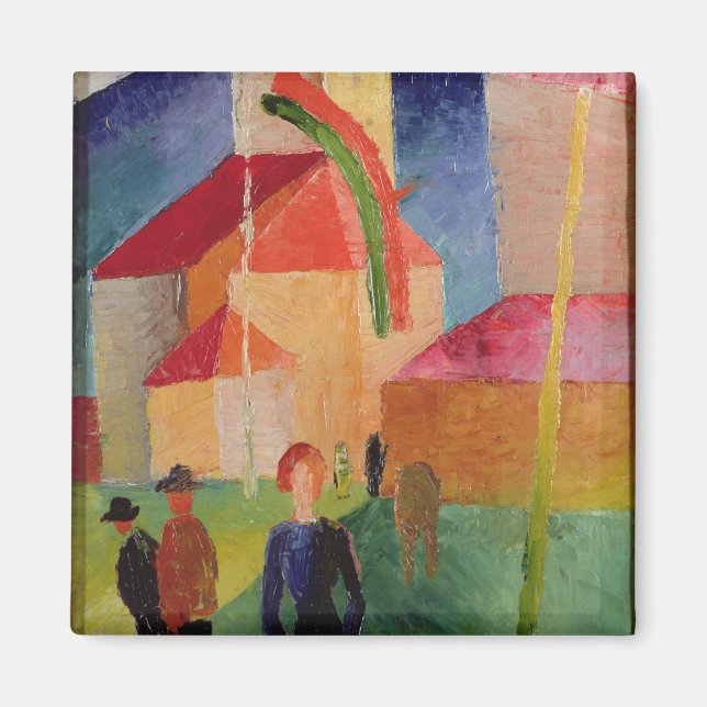 Kyrka dekorerad med Flaggor Magnet (Framsidan)