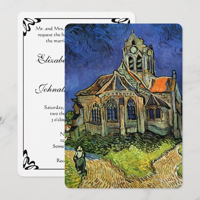 Kyrka i Auvers av Vincent van Gogh Bröllop Inbjudningar (Fram/baksida)