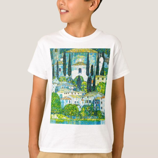 Kyrka i Cassone Gustav Klimt T Shirt (Framsida)