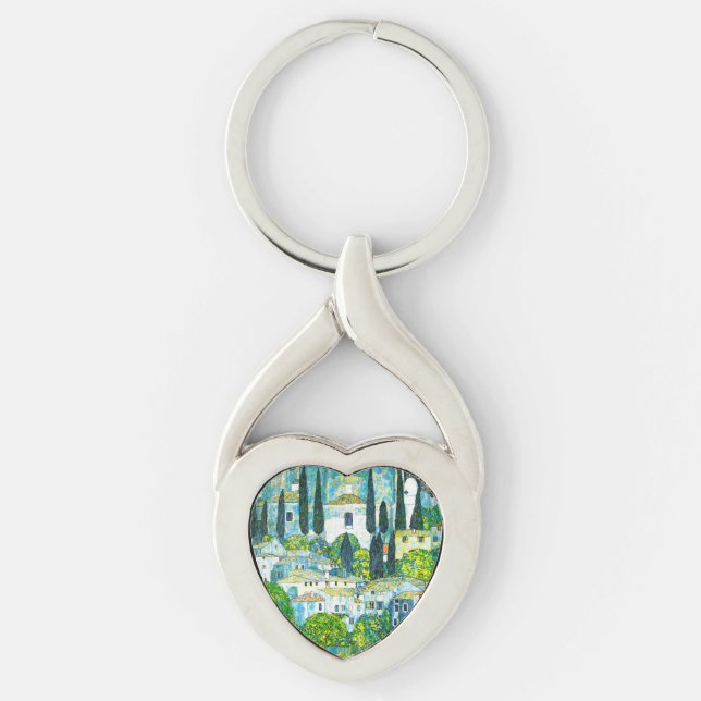 Kyrka i Cassone Gustav Klimt Twisted Heart Silverfärgad Nyckelring (Framsidan)