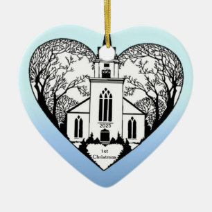Kyrka i en hjärta - anpassadeprydnad julgransprydnad keramik