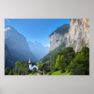 Kyrka i Lauterbrunnen-dalen, Schweiz Poster