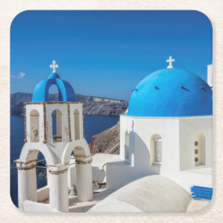 Kyrka i Santorini Underlägg Papper Kvadrat