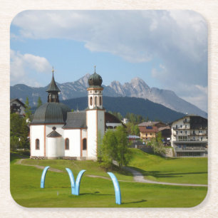 Kyrka i Seefeld, Österrike kustfartyg Underlägg Papper Kvadrat