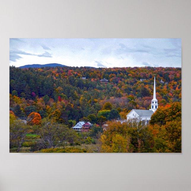 Kyrka i Stowe, Vermont, hösten Poster (Framsidan)