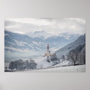 Kyrka i Zillertal i vinteraffisch Poster