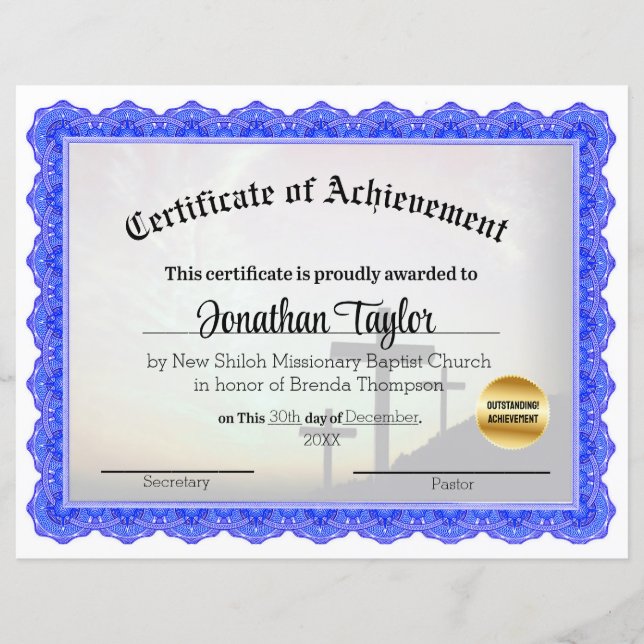 Kyrka Kor-intyg för förverkligande (Framsida)