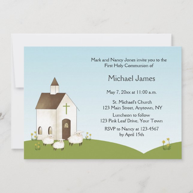 Kyrka, lamm kommunion inbjudan (Framsida)