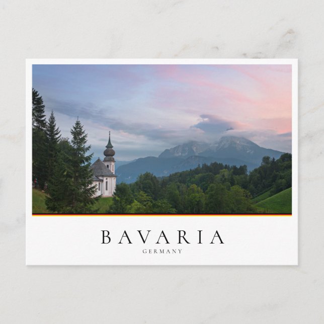 Kyrka med Alpernor vid solnedgång Vykort (Framsida)