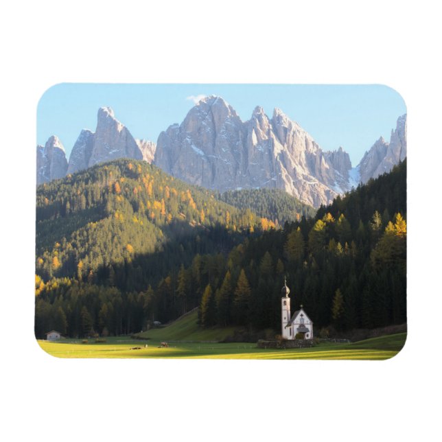 Kyrka med Dolomites-rektangulär magnet (Horisontell)