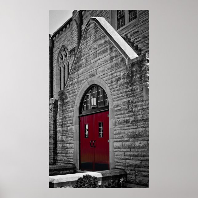 Kyrka med röda dörrar poster (Framsidan)