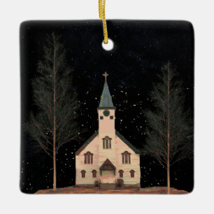 Kyrka och natt Himlar Julgransprydnad Keramik