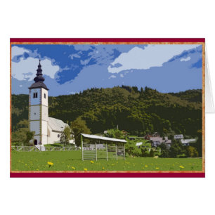 Kyrka och stad Jereka, Slovenien. Hälsningskort