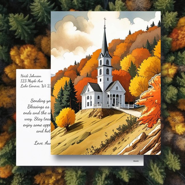 Kyrka på en kulle under höstsesongen vykort (Skapare uppladdad)
