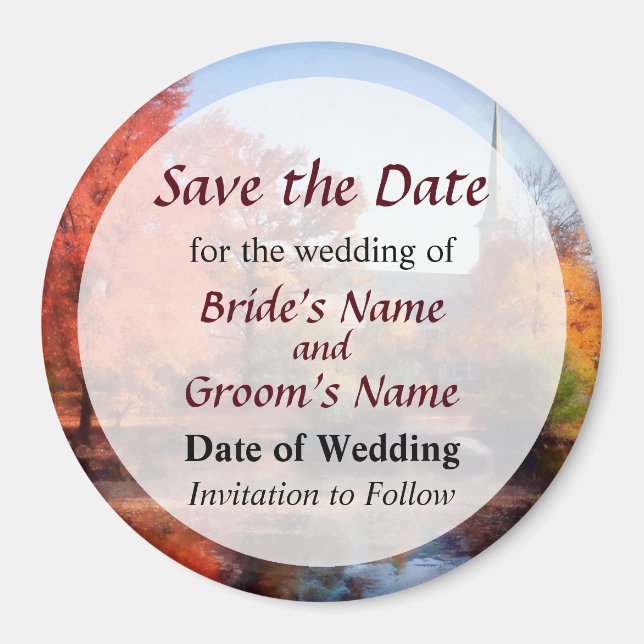 Kyrka på hösten Spara datum Magnet (Framsidan)