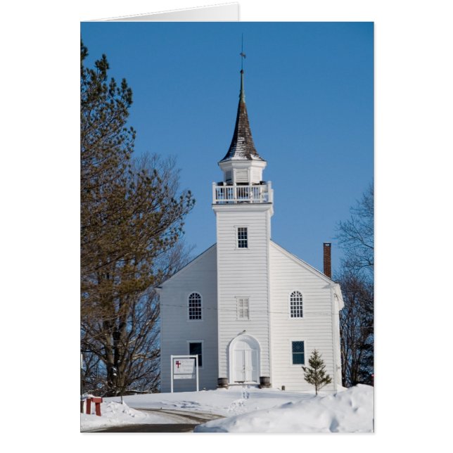 Kyrka på vintern hälsningskort (Framsidan)