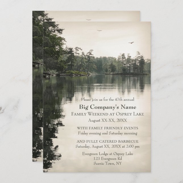 Kyrka Retreat Family Jamboree vid sjö Inbjudningar (Fram/baksida)
