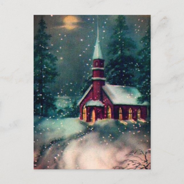 Kyrka Snö Scen Vintage Konst vykort (Framsida)