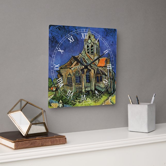 Kyrka vid Auvers-sur-Oise av Vincent van Gogh Fyrkantig Klocka (Kontor)