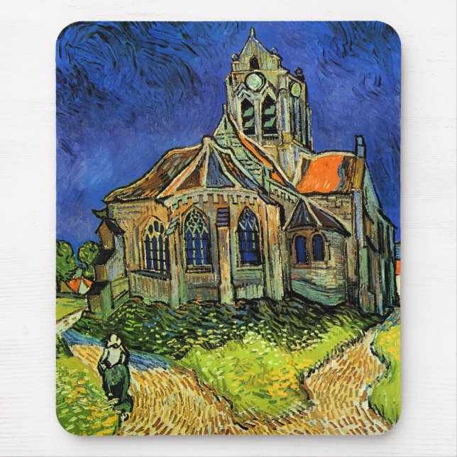 Kyrka vid Auvers Van Gogh Fine Art Musmatta (Framsidan)