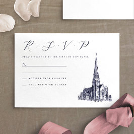 Kyrka Vintage Plats Illustration Bröllop OSA Kort