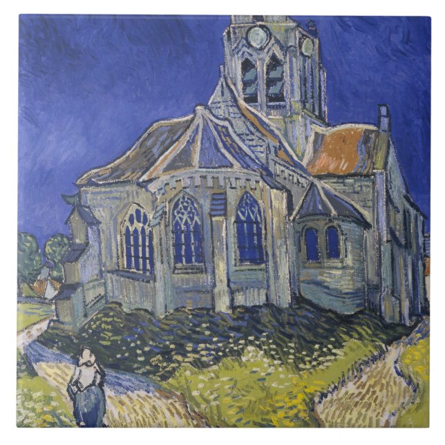 Kyrkan i Auvers av Vincent van Gogh Kakelplatta (Framsidan)