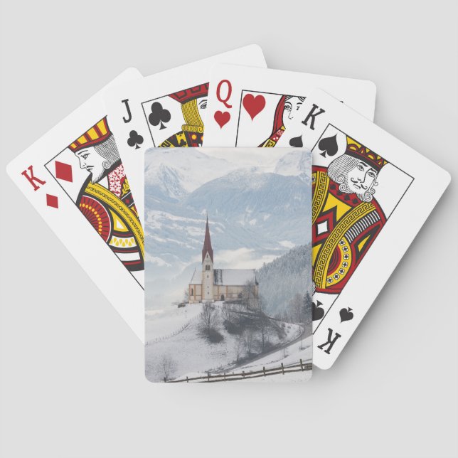 Kyrkan i en alpin vinter landskap casinokort (Baksidan)