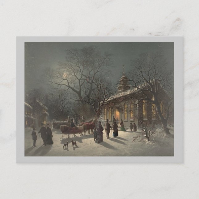 Kyrkan i Kväll vid jul Helg Vykort (Framsida)