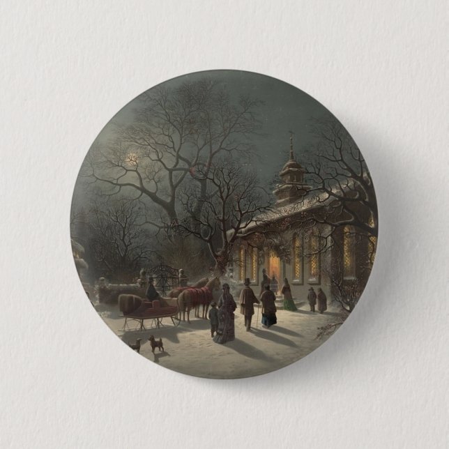 Kyrkan i Kväll vid jul Knapp (Framsida)