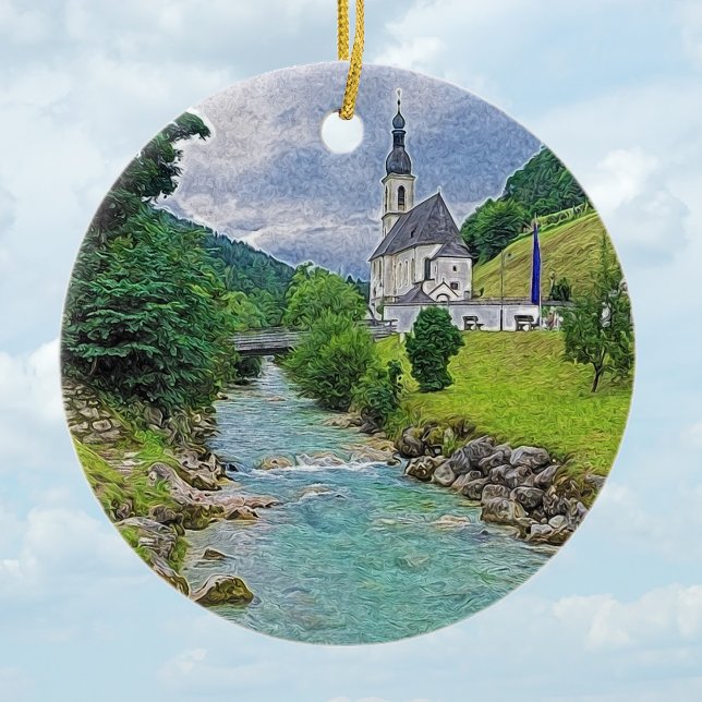 Kyrkan i Ramsau - idyll Julgransprydnad Keramik (Skapare uppladdad)