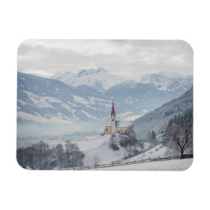 Kyrkan i Zillertal i vinterrektangulär magnet